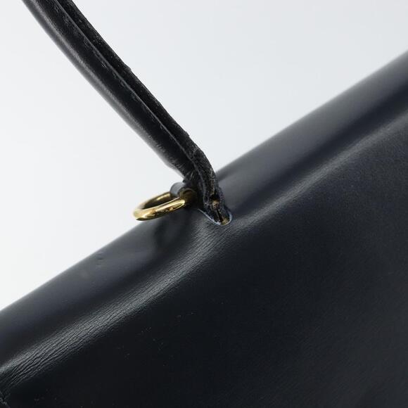 CELINE Circle Hand Bag Leather Navy Gold Auth 149129 - Picture 10 of 16